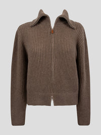 Maria Ribbed Cashmere Cardigan with Zip Closure