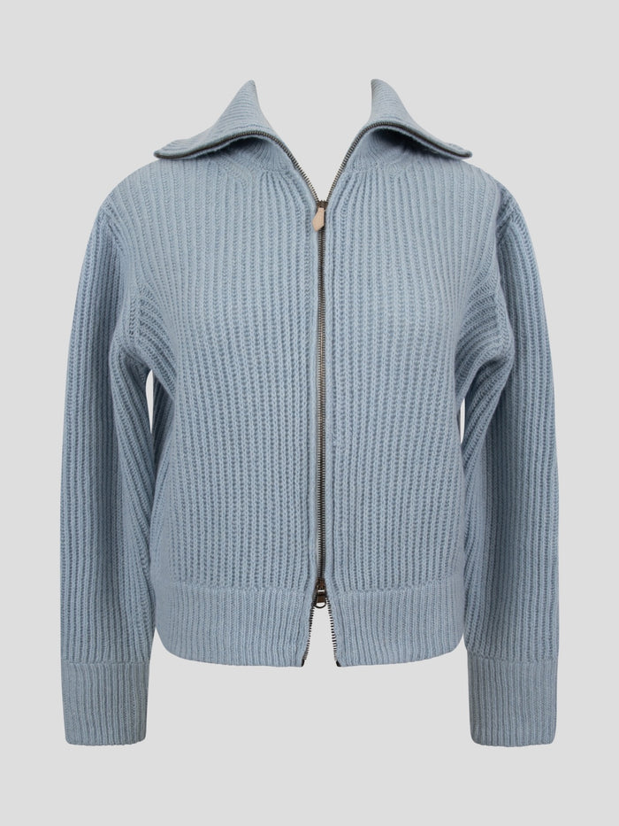 Maria Ribbed Cashmere Cardigan with Zip Closure