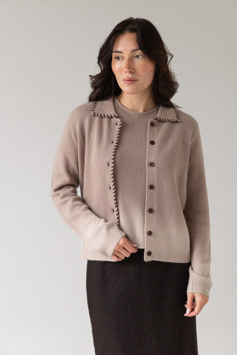 Monica Cardigan and Mimi Top cashmere twinset in Camel Ombré