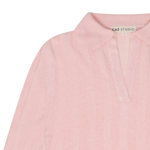 Carla Cashmere Blend Polo Top — Pale Pink