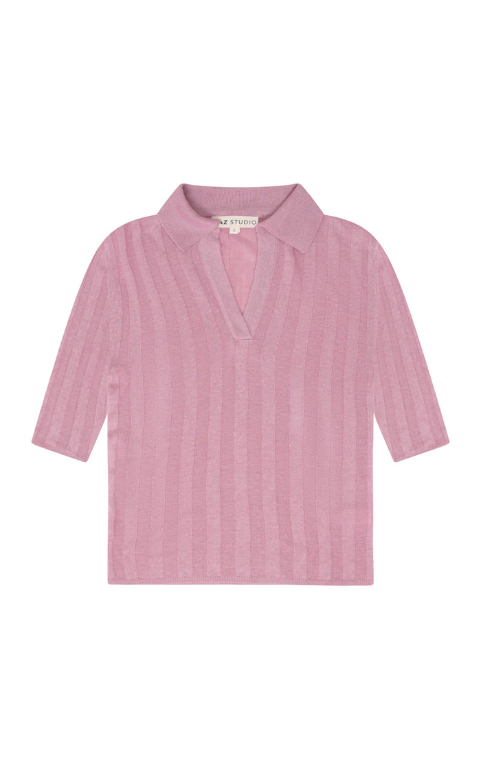 Carla Cashmere Blend Polo Top — Dusty Pink