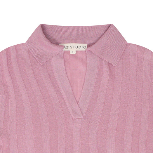 Carla Cashmere Blend Polo Top — Dusty Pink