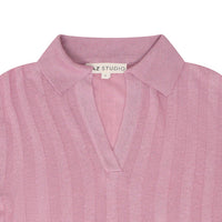 Carla Cashmere Blend Polo Top — Dusty Pink