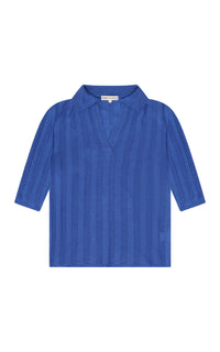 Carla Cashmere Blend Polo Top — Cobalt Blue