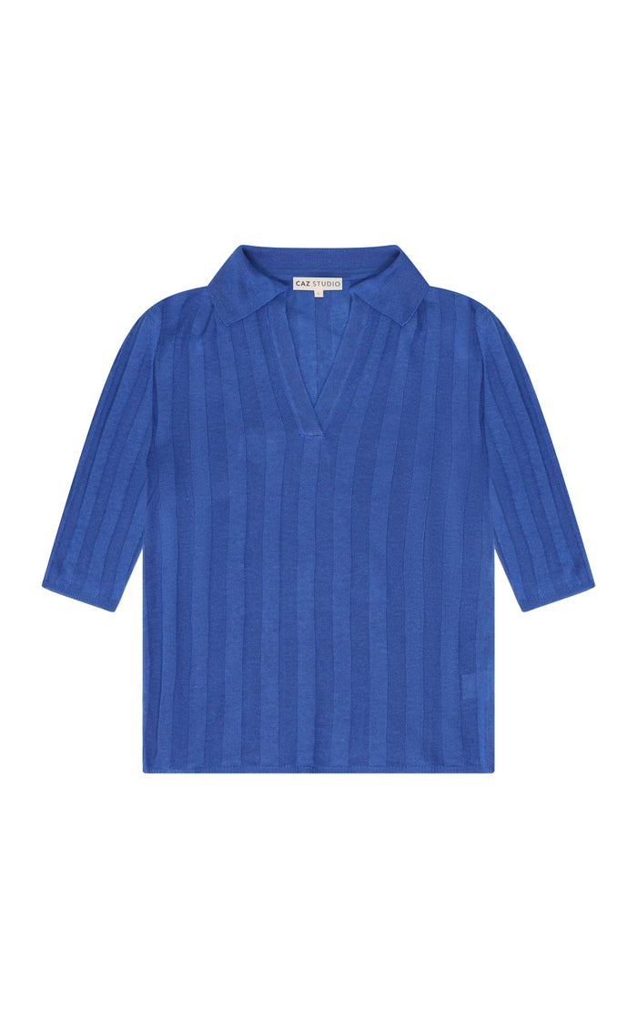 Carla Cashmere Blend Polo Top — Cobalt Blue