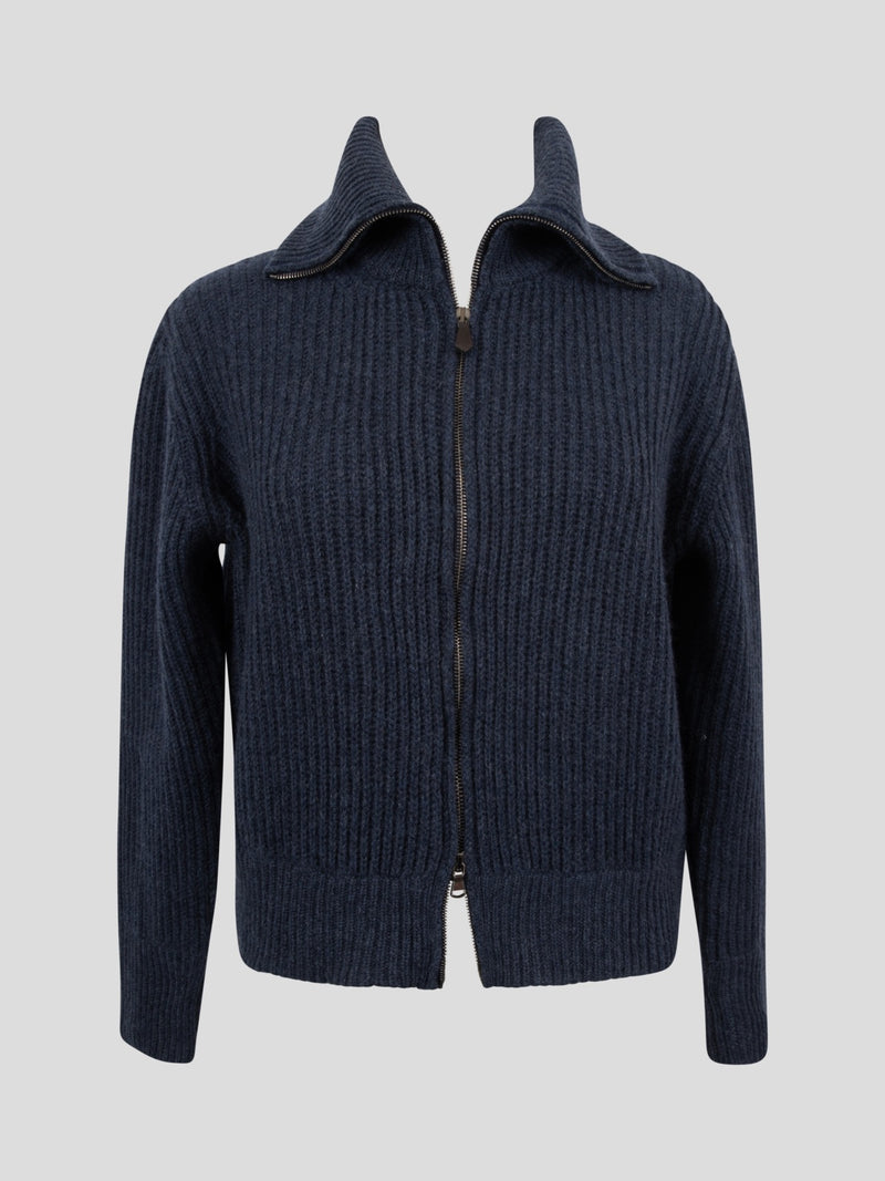 The Maria Ribbed Cashmere Cardigan with Zip Closure