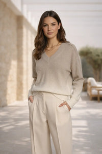 Chiara Cashmere Sweater – Taupe & Ivory Ombré