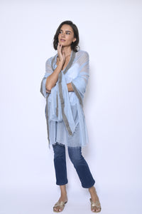 Milo Cashmere Scarf in Pale Blue, hand-dyed in Nepal from Mongolian cashmere — CAZ Studio