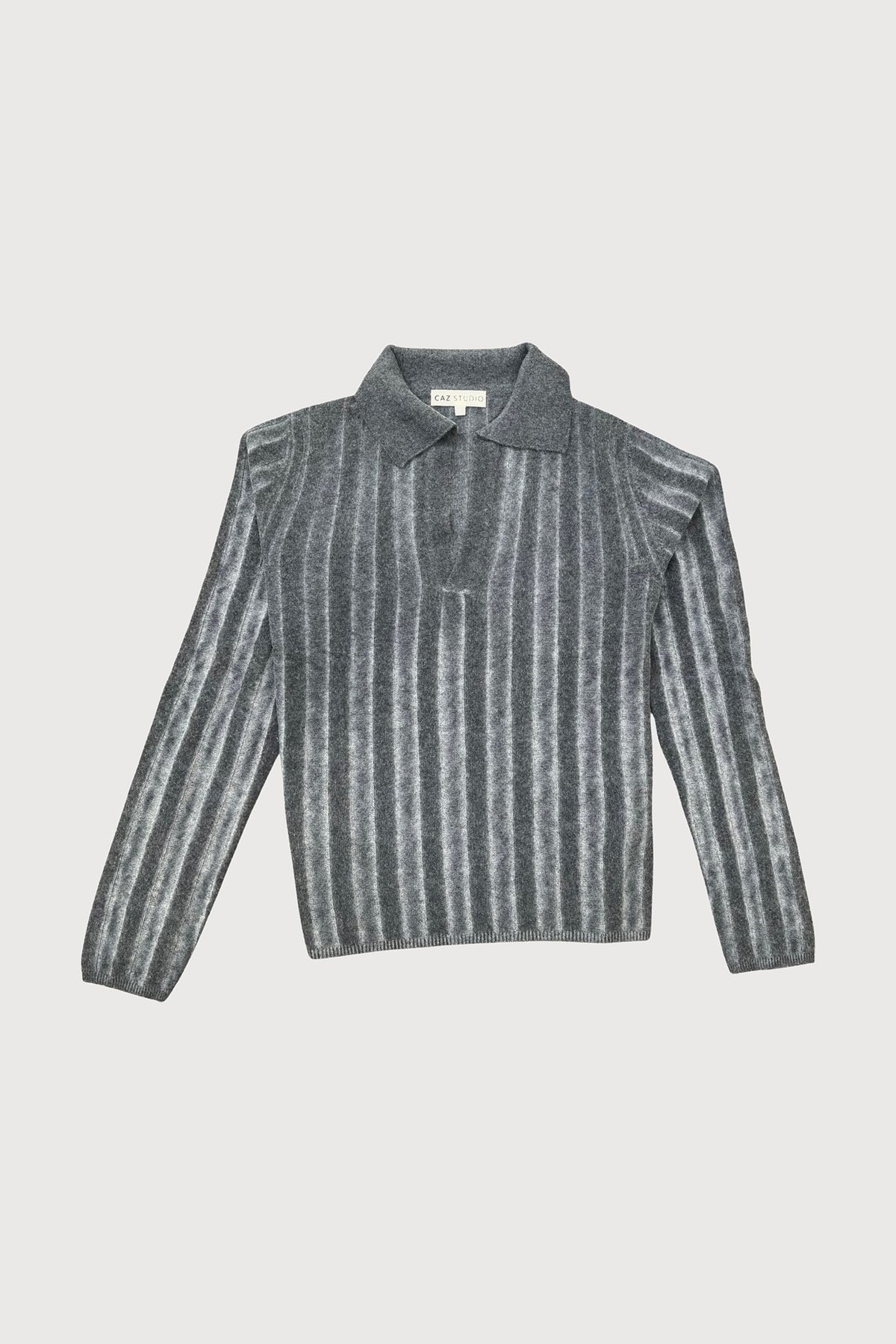 Graziella Cashmere Ribbed Sweater in Grey Two-Tone, flat lay — CAZ Studio