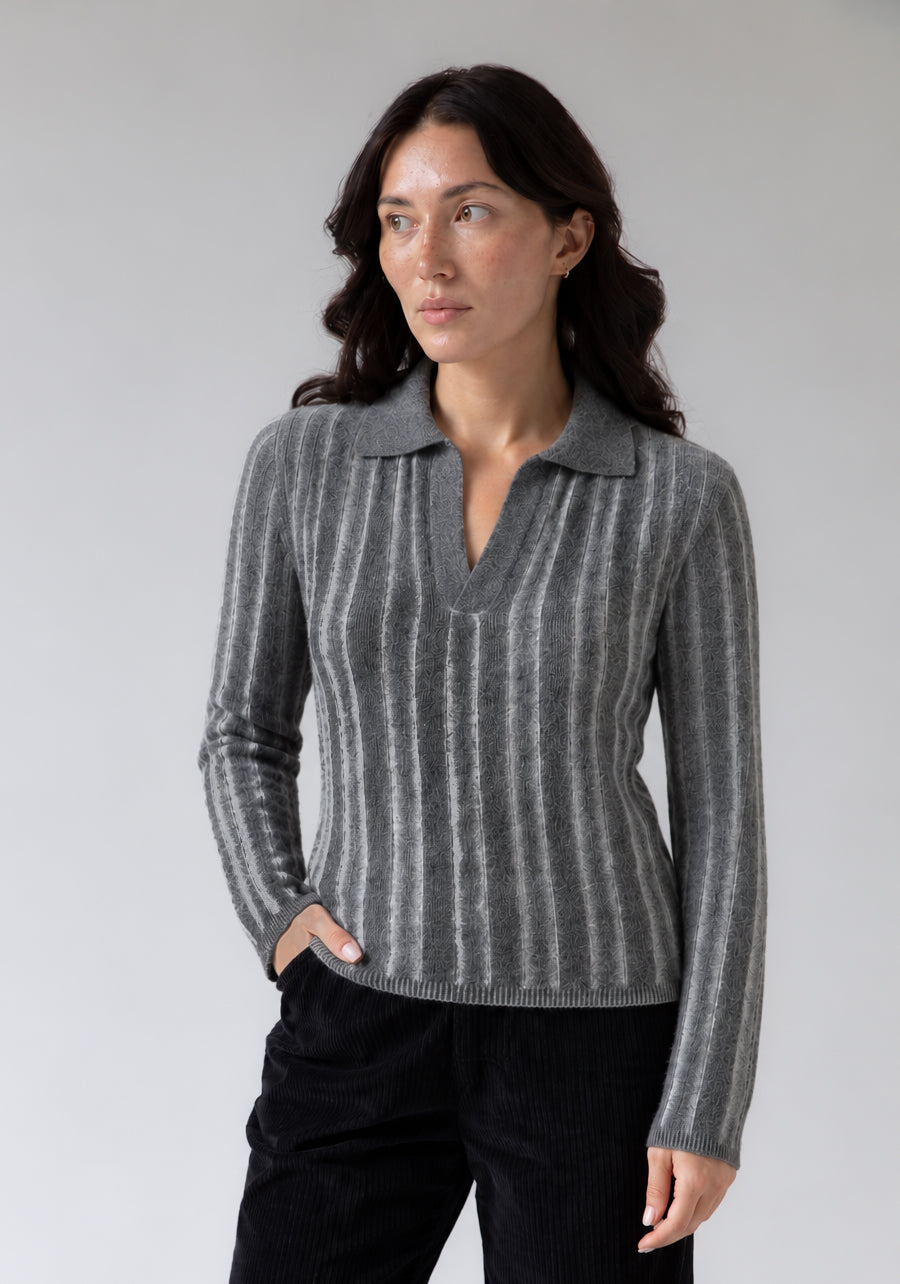 Graziella Cashmere Ribbed Sweater in Grey Two-Tone — CAZ Studio