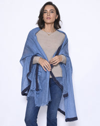 Milo cashmere shawl in Denim Blue with navy felted border