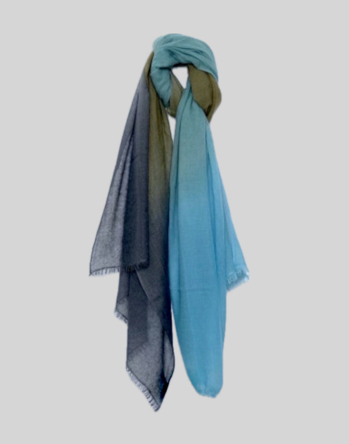 A stunning ombre cashmere scarf, blending rich hues seamlessly for an elegant and sophisticated accessory.