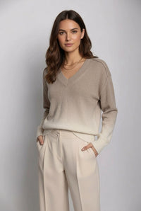 Chiara Cashmere Sweater in Taupe and Ivory Ombré, crafted in Italy — CAZ Studio