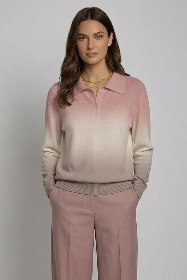 Dana Cashmere Polo in Pink and Ivory Ombré, crafted in Italy — CAZ Studio