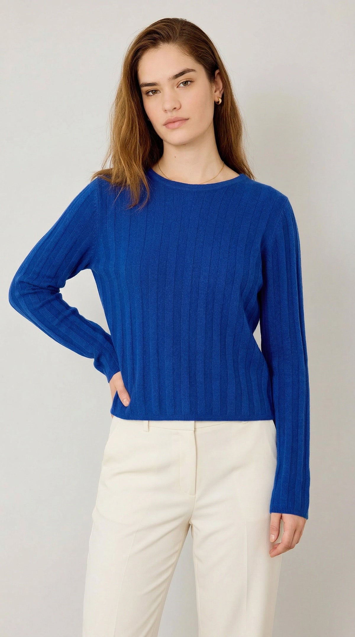 Allegra Cashmere Blend Sweater in Cobalt Blue, linen cashmere silk — CAZ Studio