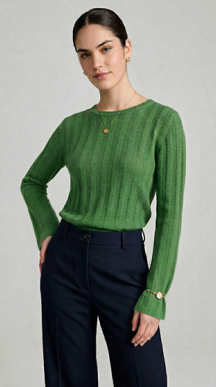 Allegra Cashmere Blend Sweater in Jade Green, linen cashmere silk — CAZ Studio