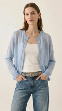 Alice Cashmere Blend Cardigan in Pale Blue, linen cashmere silk — CAZ Studio