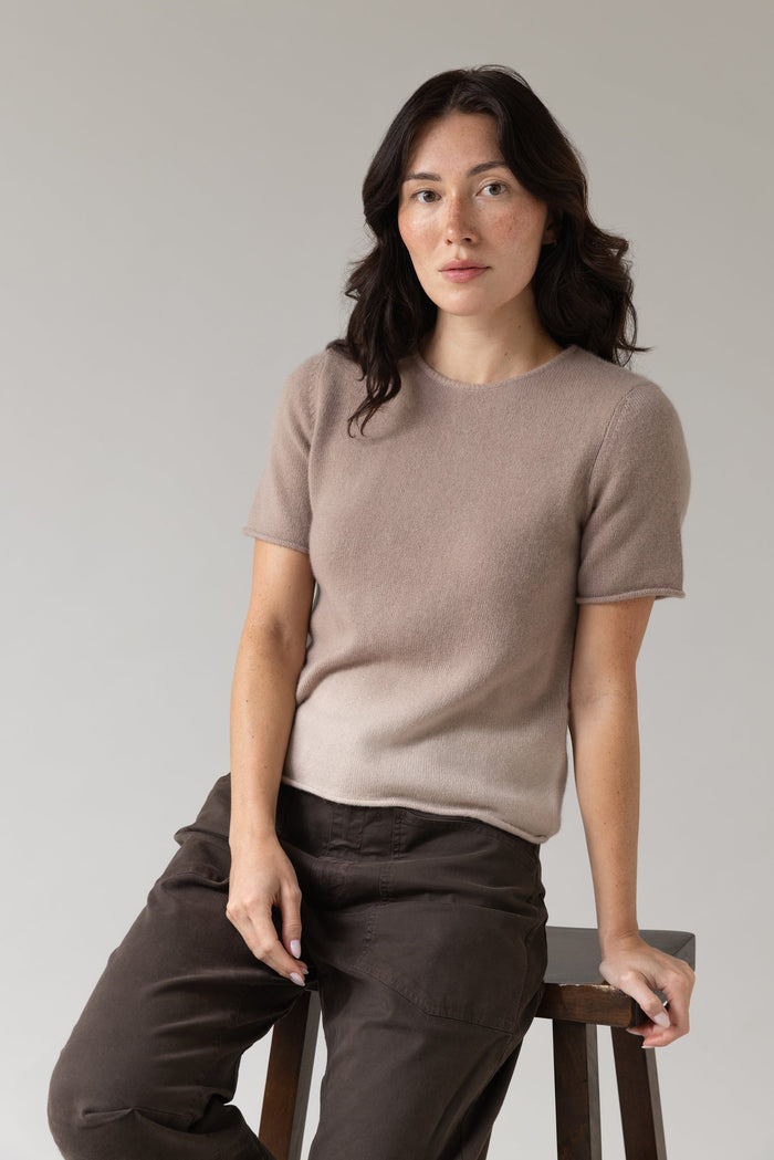 Mimi Ombré Cashmere Short-Sleeve Top